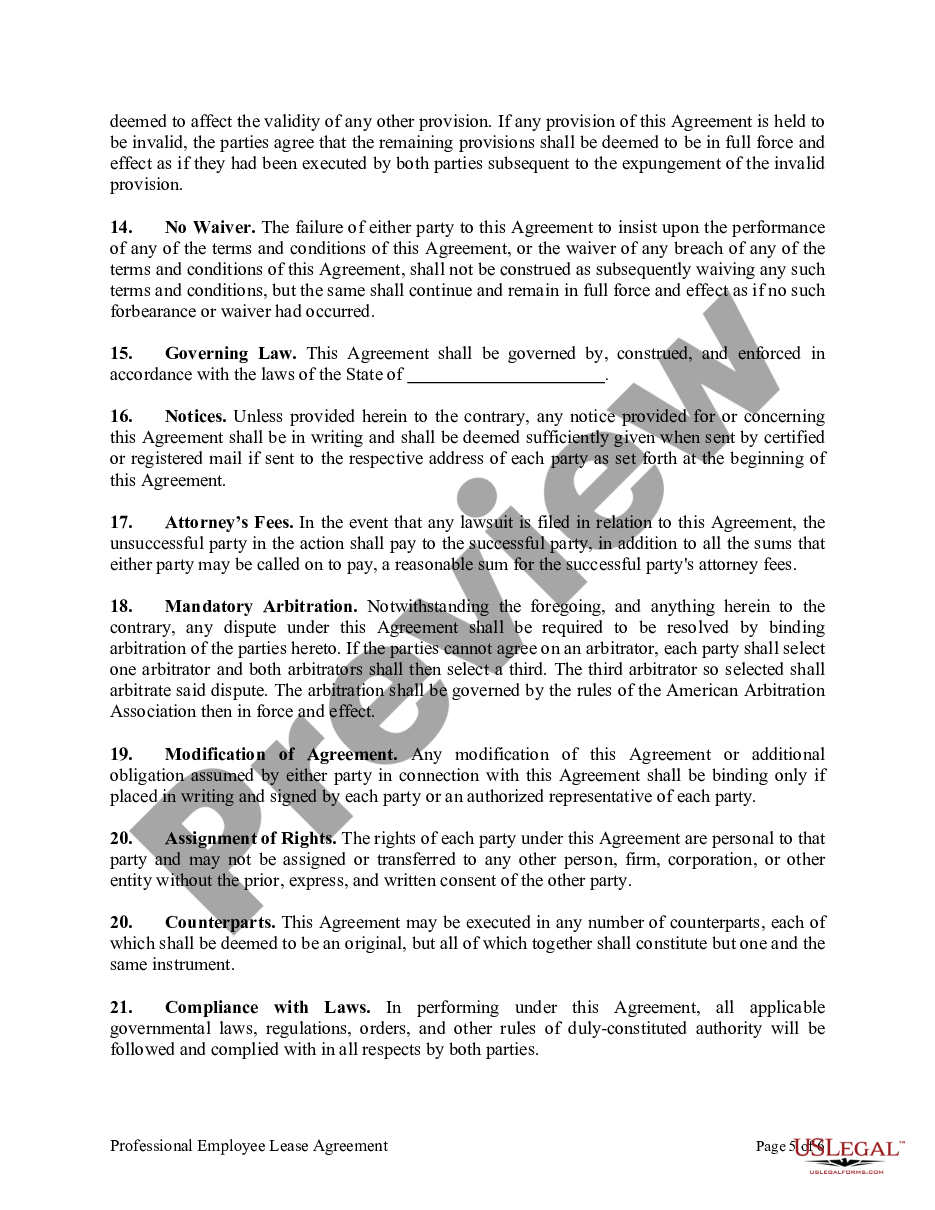 page 4 Professional Employee Lease Agreement preview