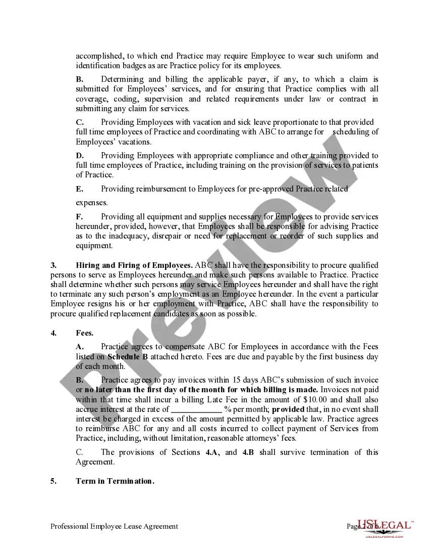 Preview Professional Employee Lease Agreement