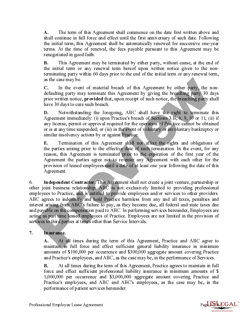 Preview Professional Employee Lease Agreement