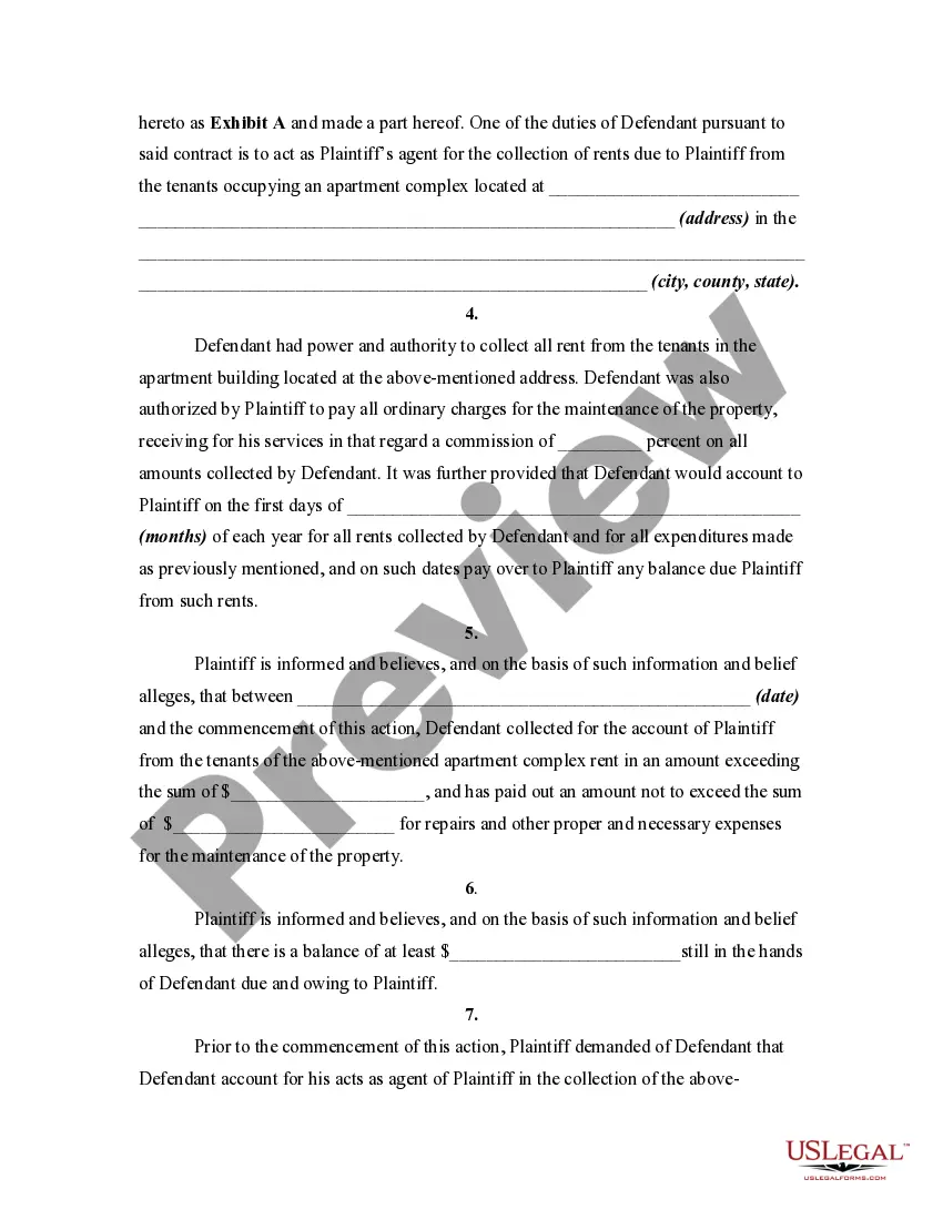 Get Complaint by Owner of Real Estate for Accounting and Payment of Amount Due from Property Manager Preview Complaint by Owner of Real Estate for Accounting and Payment of Amount Due from Property Manager