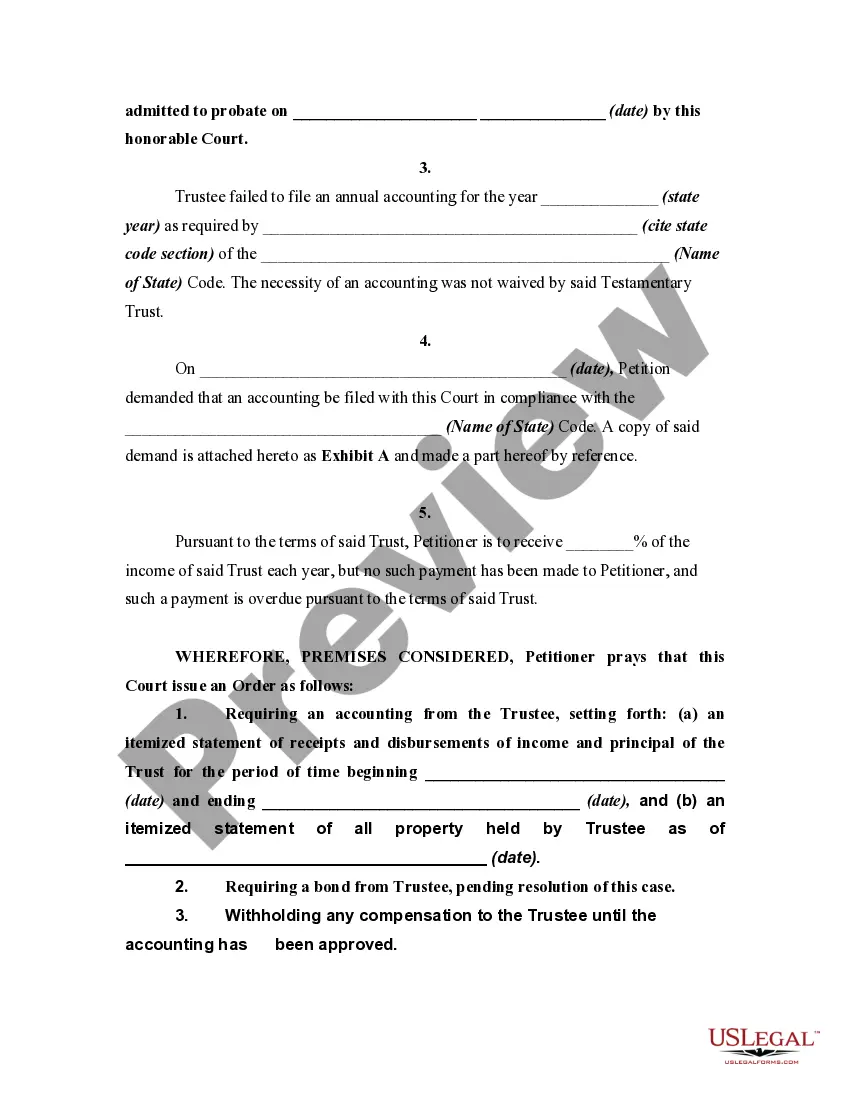 Alabama Petition to Require Accounting from Testamentary Trustee 