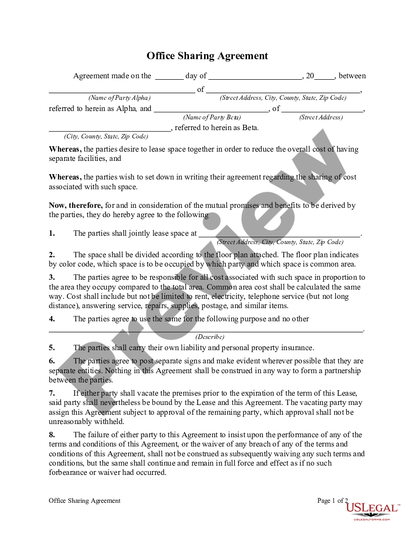 Office Sharing Agreement Office Sharing Agreement US Legal Forms