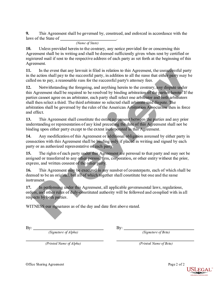 Office Sharing Agreement Template