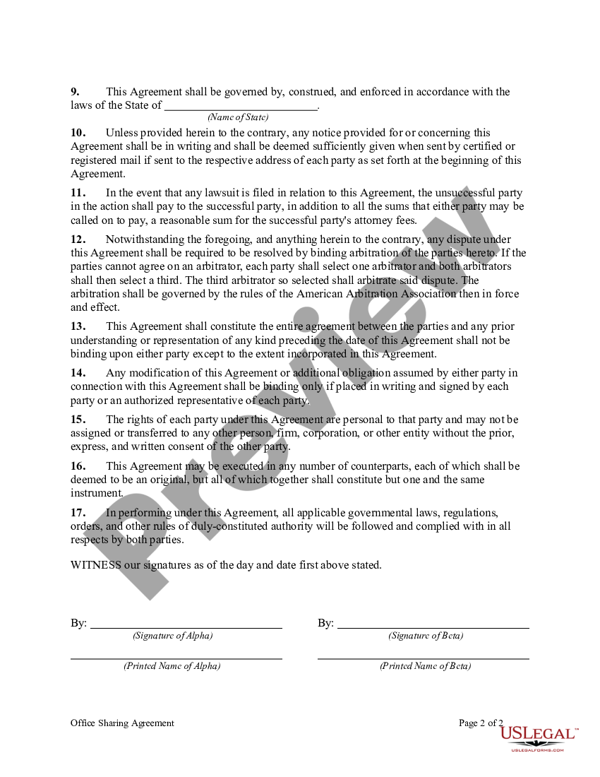 Office Sharing Agreement Template