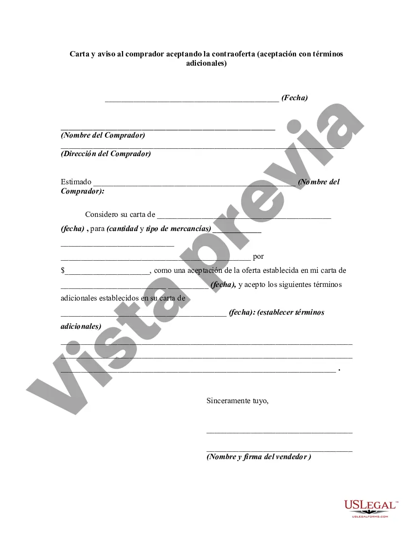 Preview Carta y Aviso al Comprador Aceptando Contraoferta - Aceptación con Términos Adicionales