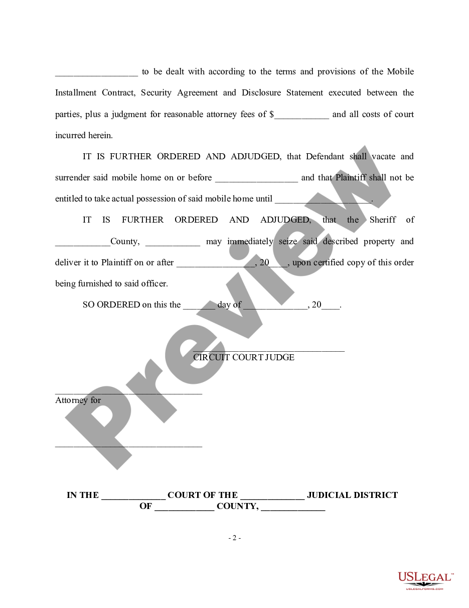 page 6 Complaint for Replevin or Repossession Without Bond and Agreed Order preview