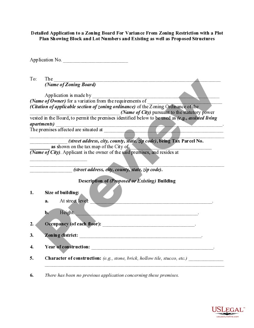 Detailed Application to a Zoning Board For Variance From Zoning ...