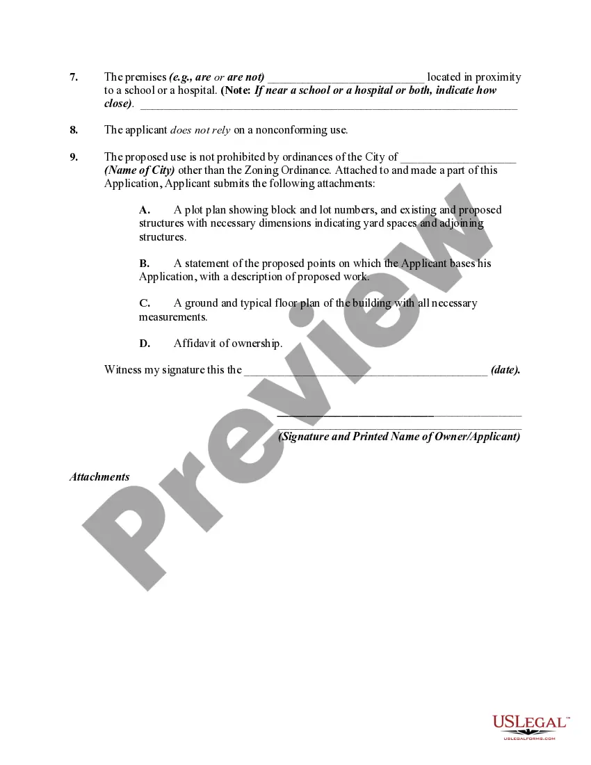 Get Detailed Application to a Zoning Board For Variance From Zoning Restriction with a Plot Plan Showing Block and Lot Numbers and Existing as well as Proposed Structures Preview Detailed Application to a Zoning Board For Variance From Zoning Restriction with a Plot Plan Showing Block and Lot Numbers and Existing as well as Proposed Structures
