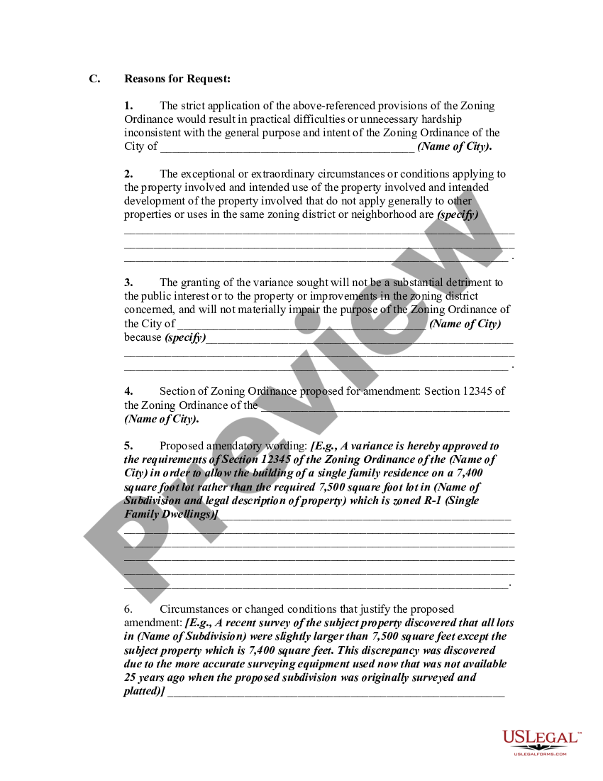 Application to a Zoning Board for Variance From Zoning Restriction