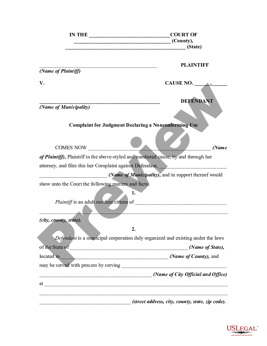 page 0 Complaint or Petition for Judgment Declaring a Nonconforming Use preview