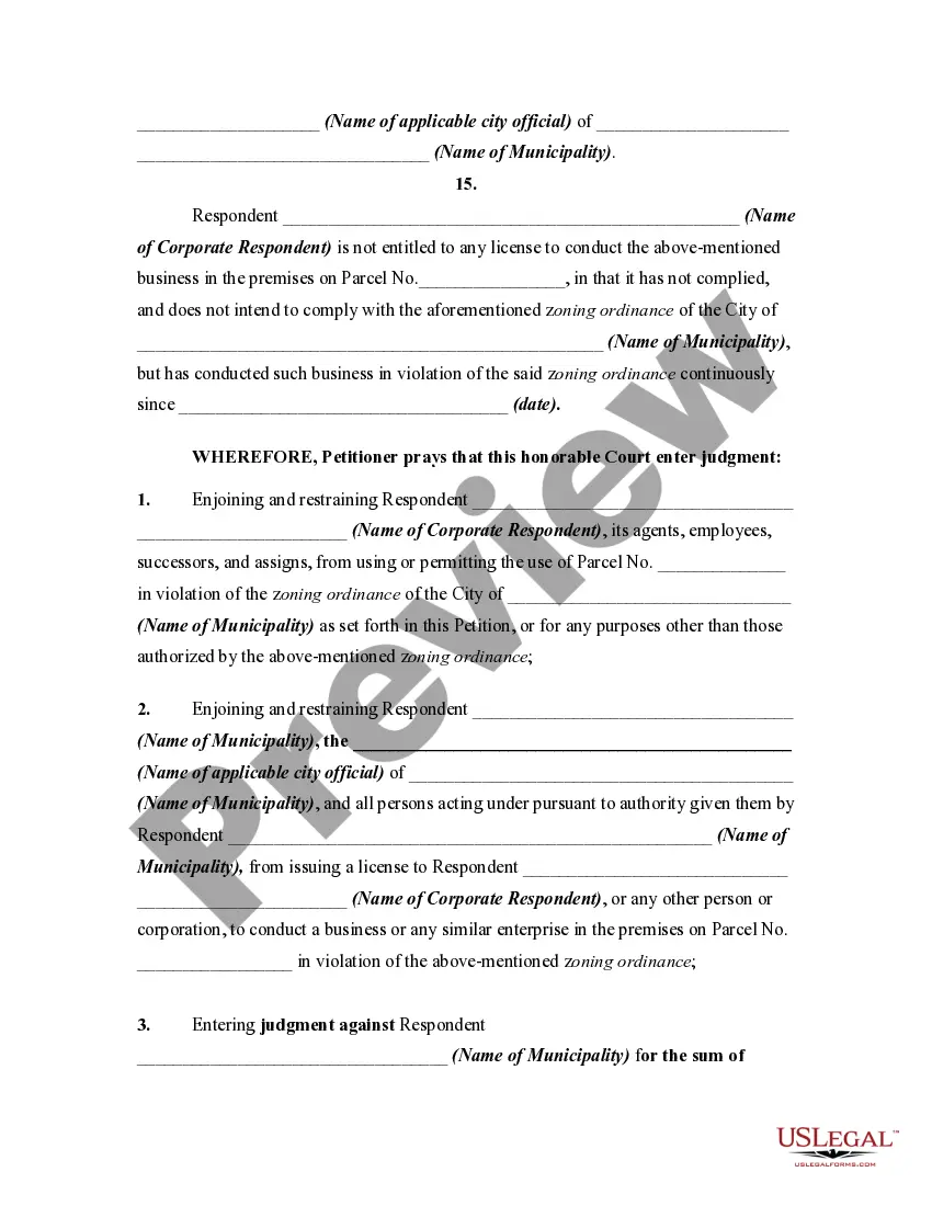 Get Petition by Adjoining Property Owner to Enjoin Violation of Zoning Ordinance Preview Petition by Adjoining Property Owner to Enjoin Violation of Zoning Ordinance