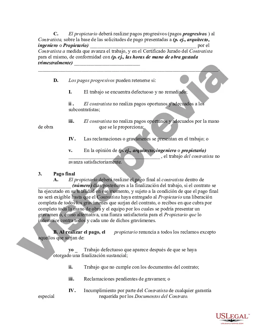 Preview Contrato de Construcción y Construcción de Tiempo y Materiales - Propietario para Suministro de Materiales