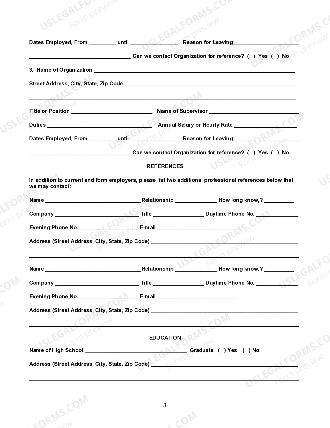 Preview Employment Application for a Health Care Organization