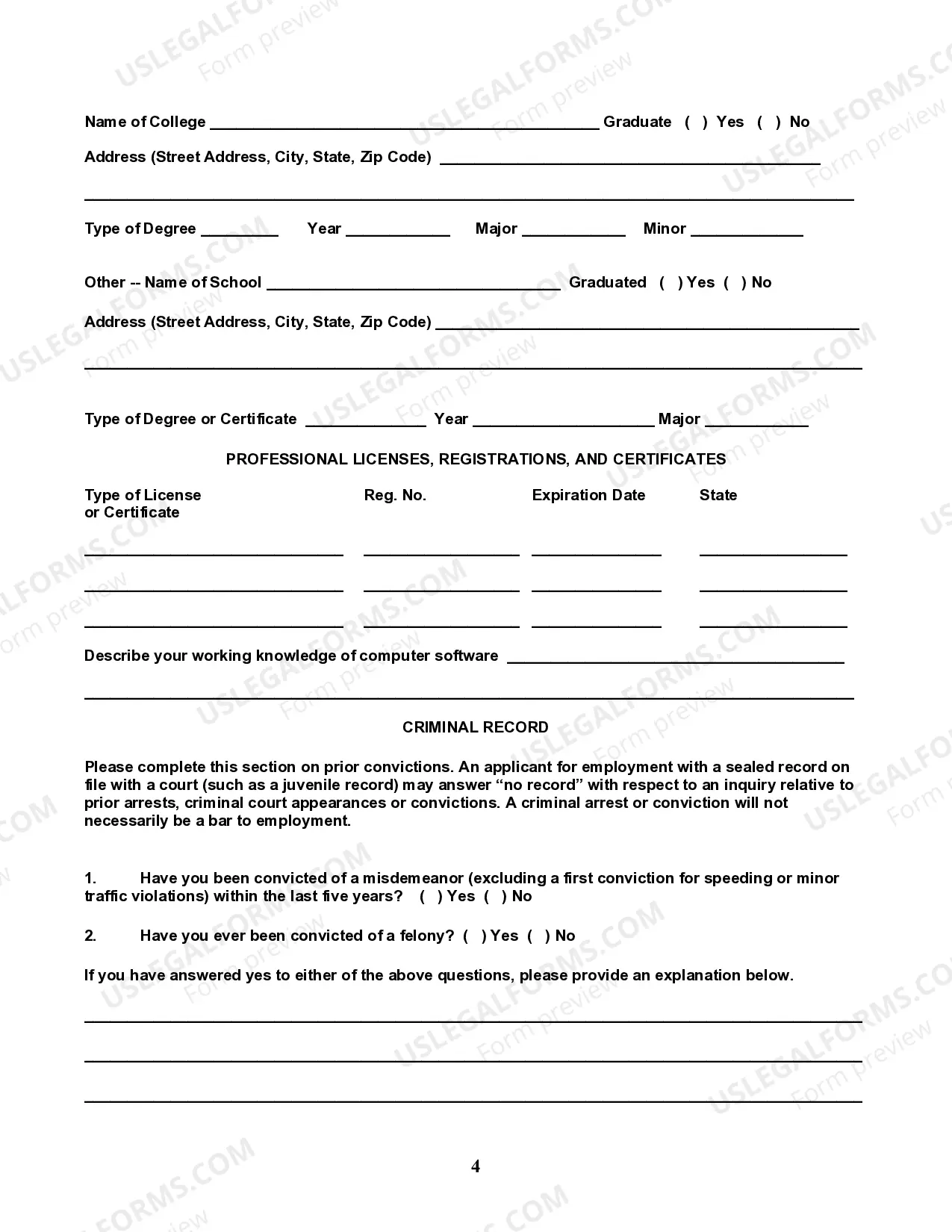 Preview Employment Application for a Health Care Organization