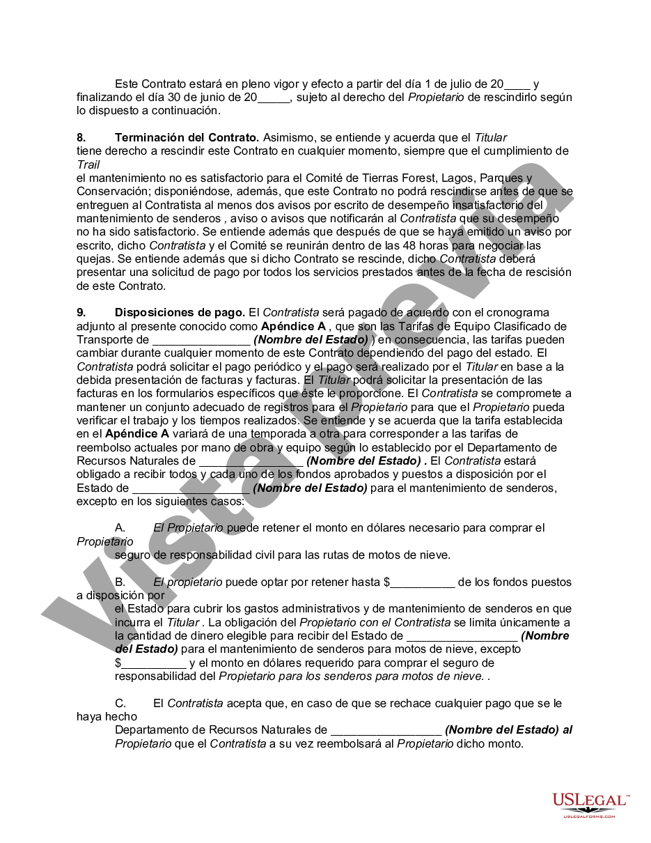 Contrato De Mantenimiento De Senderos Para Motos De Nieve Servicios De Aseo Us Legal Forms 7679