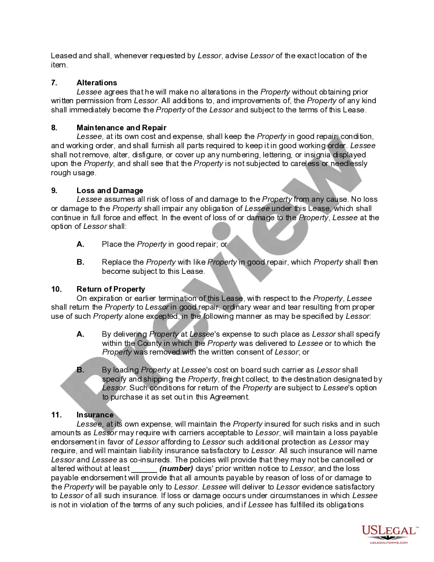 Preview Lease or Rental Agreement of Personal Property of any Type with Option to Purchase and Own Personal Property - Lease or Rent to Own