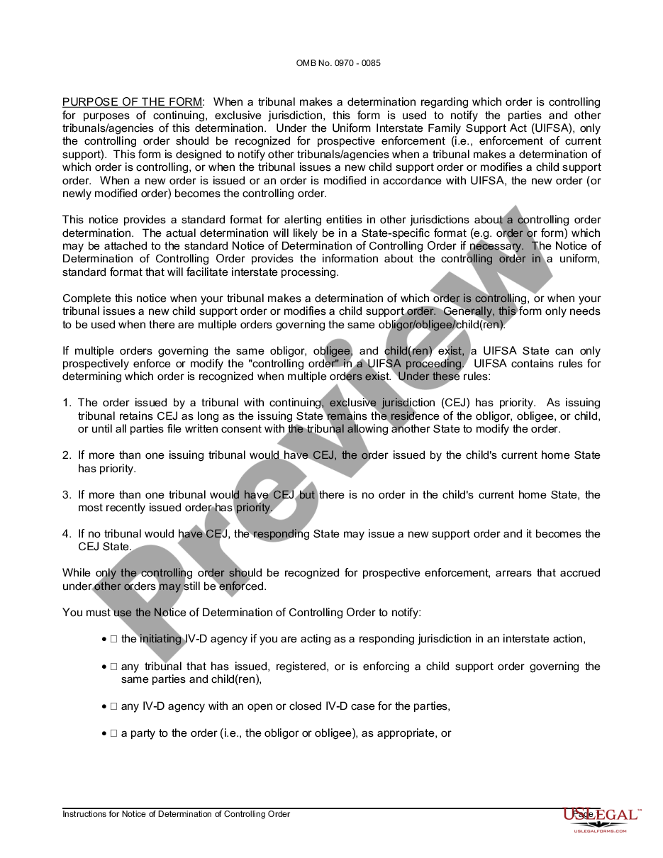 page 1 Notice of Determination of Controlling Order and Instructions preview