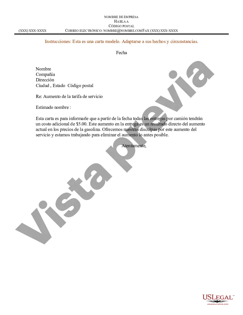 Preview Ejemplo de carta para aumento de tarifa de servicio