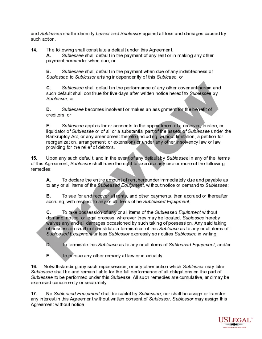 Preview Sublease of Leased Equipment