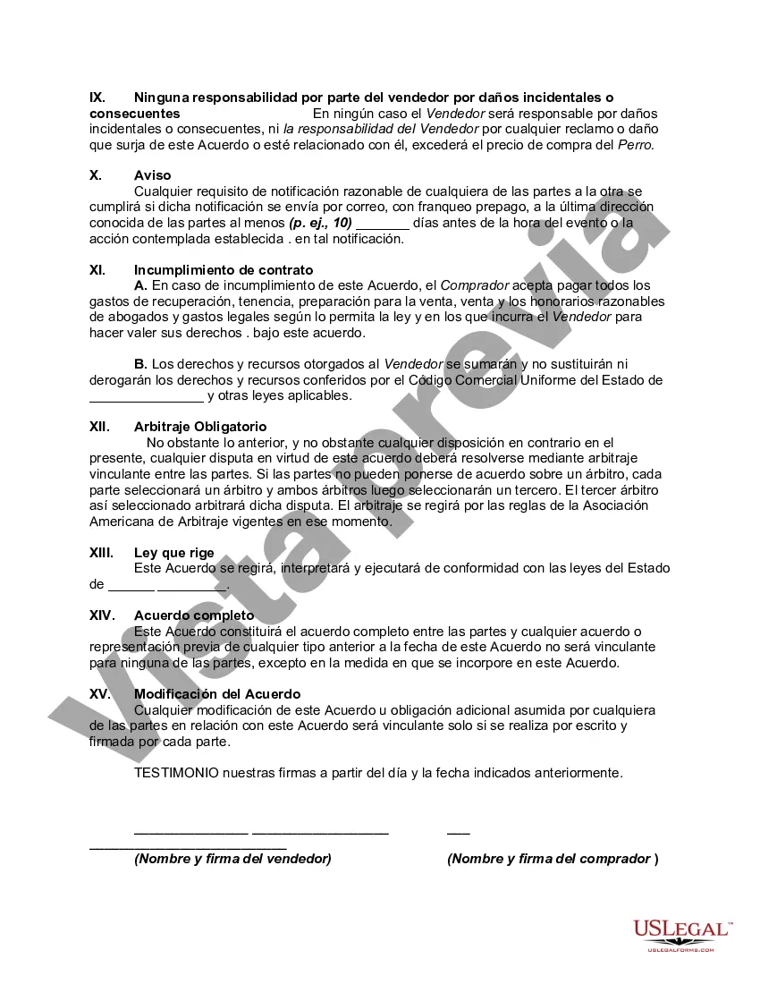 Preview Contrato o Acuerdo para la Venta de un Cachorro o Perro