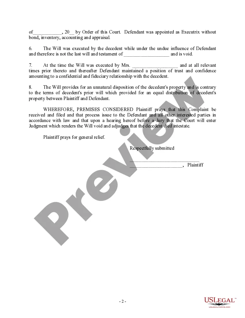 Get Complaint to Contest Will Preview Complaint to Contest Will