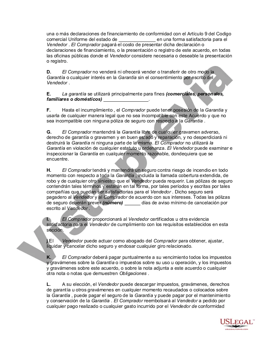 Preview Contrato de Venta de Bienes Muebles - Dueño Financiado con Provisiones para Nota y Contrato de Garantía