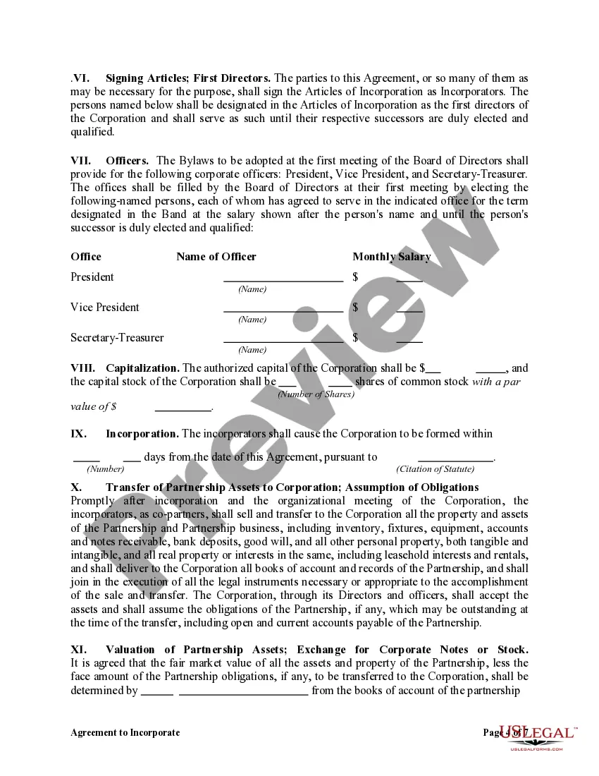 Preview Agreement to Incorporate by Partners Incorporating Existing Partnership