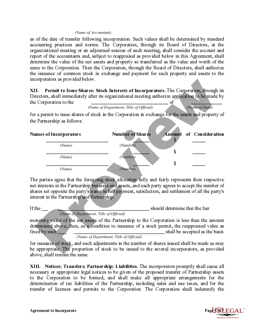 Preview Agreement to Incorporate by Partners Incorporating Existing Partnership