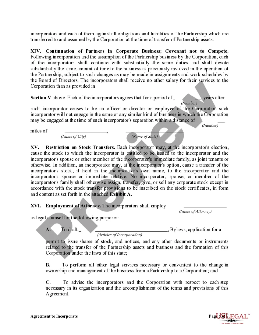 Preview Agreement to Incorporate by Partners Incorporating Existing Partnership