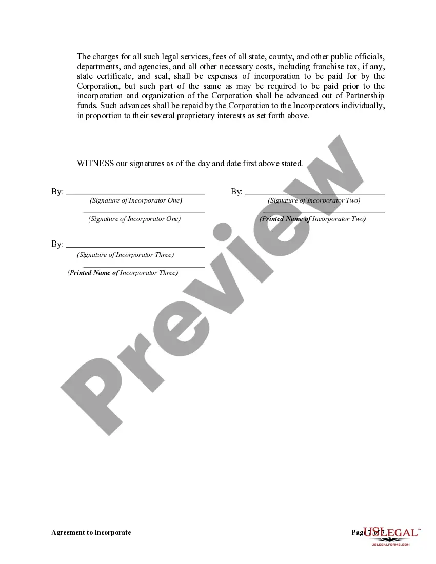 Preview Agreement to Incorporate by Partners Incorporating Existing Partnership