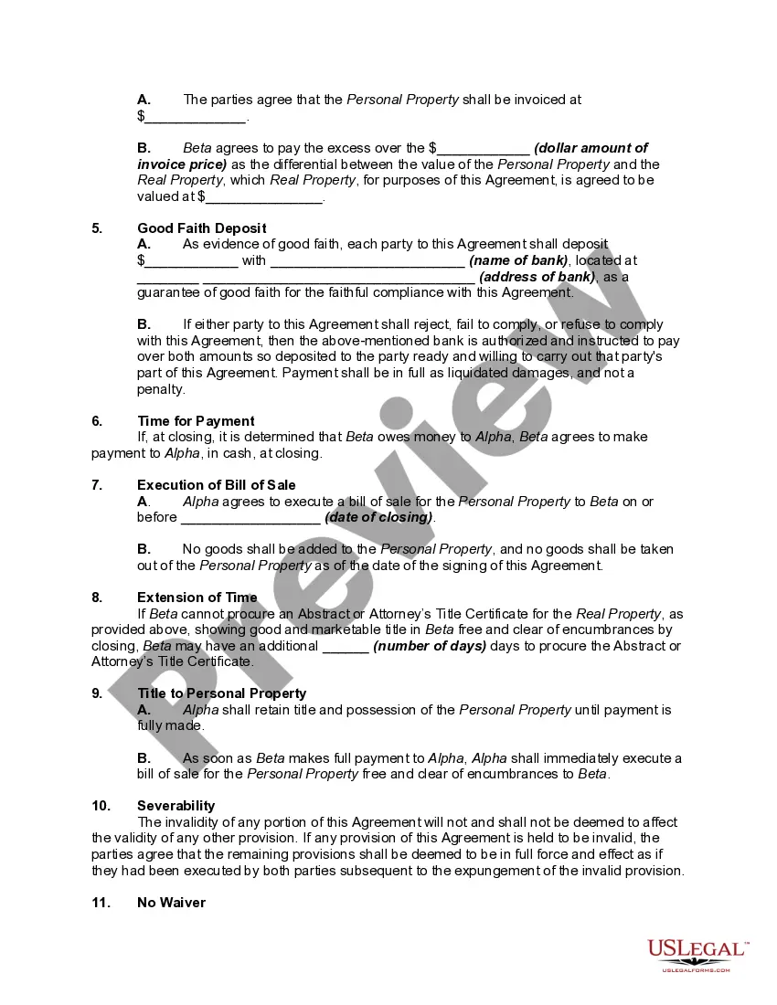 Get Contract or Agreement to Make Exchange or Barter of Real Property for Personal Property Preview Contract or Agreement to Make Exchange or Barter of Real Property for Personal Property