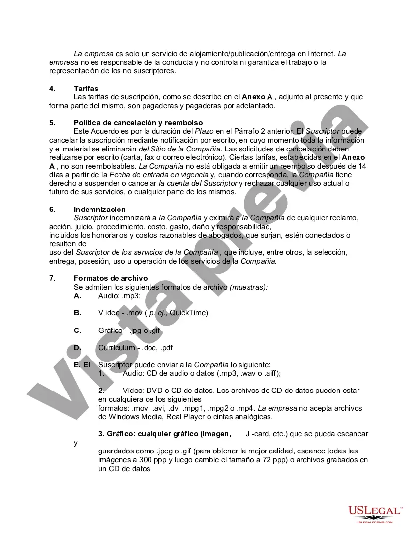 Preview Acuerdo de suscripción del sitio web