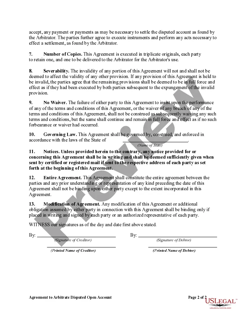 Get Agreement to Arbitrate Disputed Open Account Preview Agreement to Arbitrate Disputed Open Account