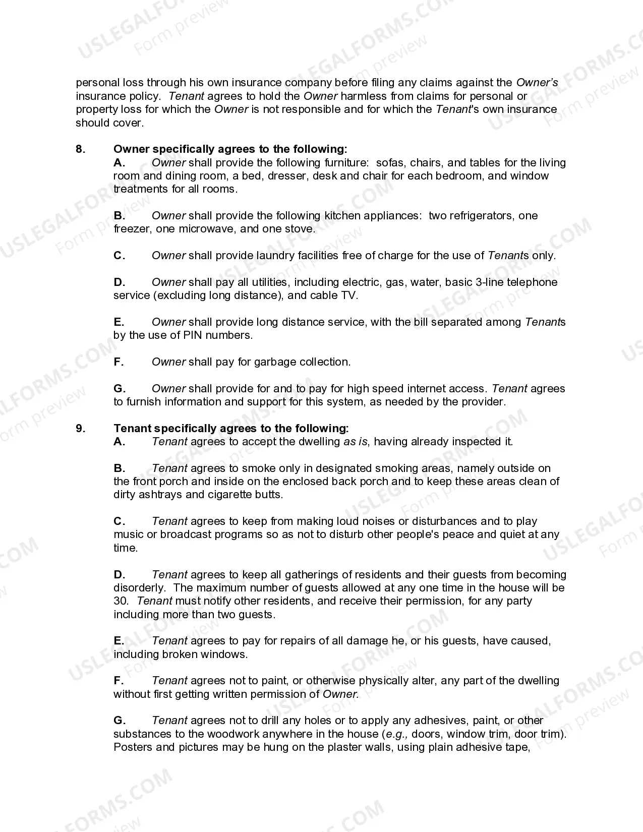 Preview Rental or Lease of Room or Bedroom Agreement