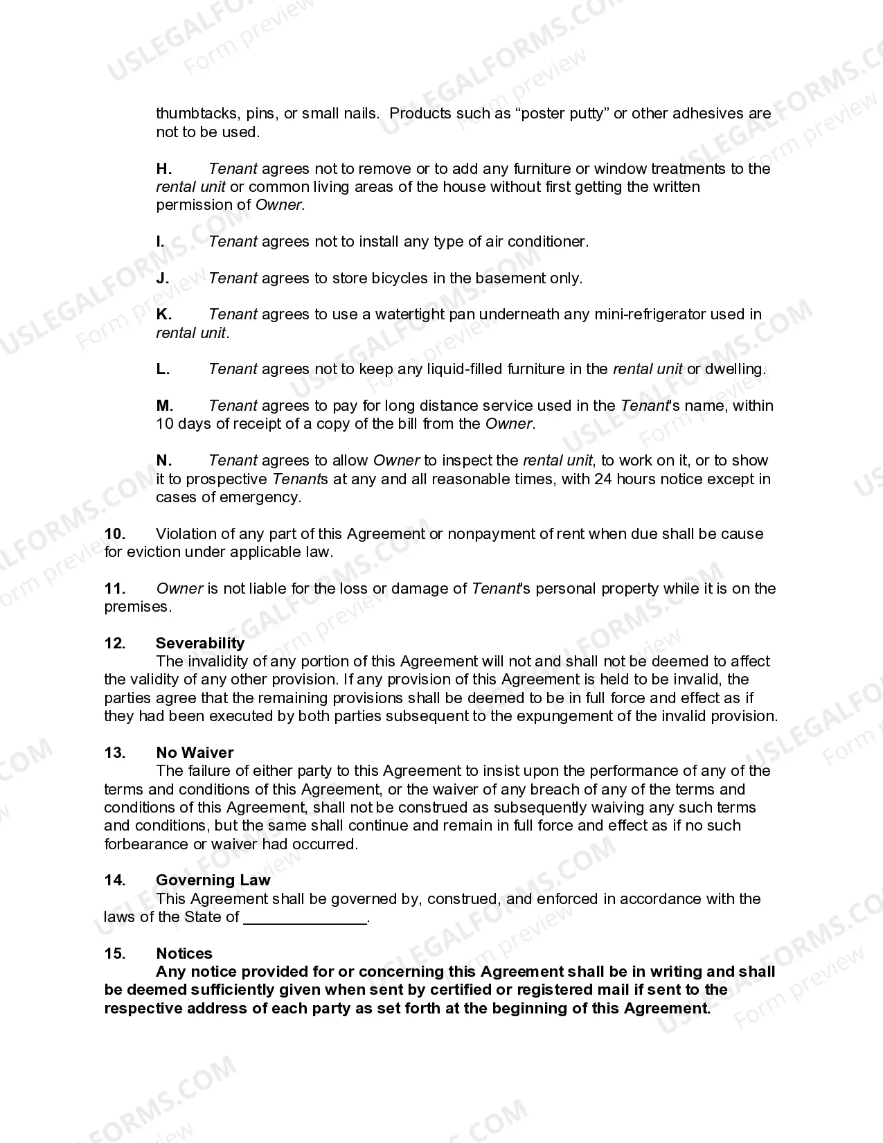Preview Rental or Lease of Room or Bedroom Agreement