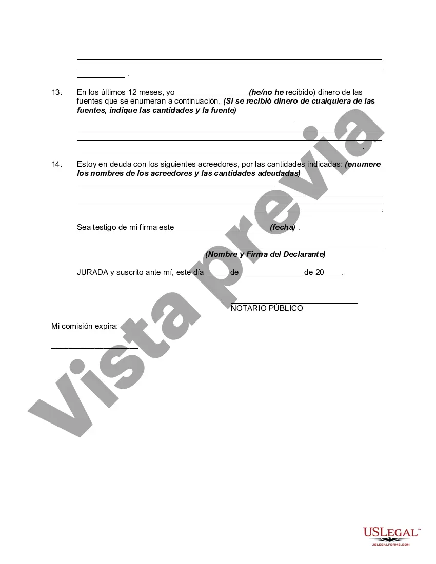 Preview Declaración Jurada de Indigencia - En Mal Estado - Activos y Pasivos