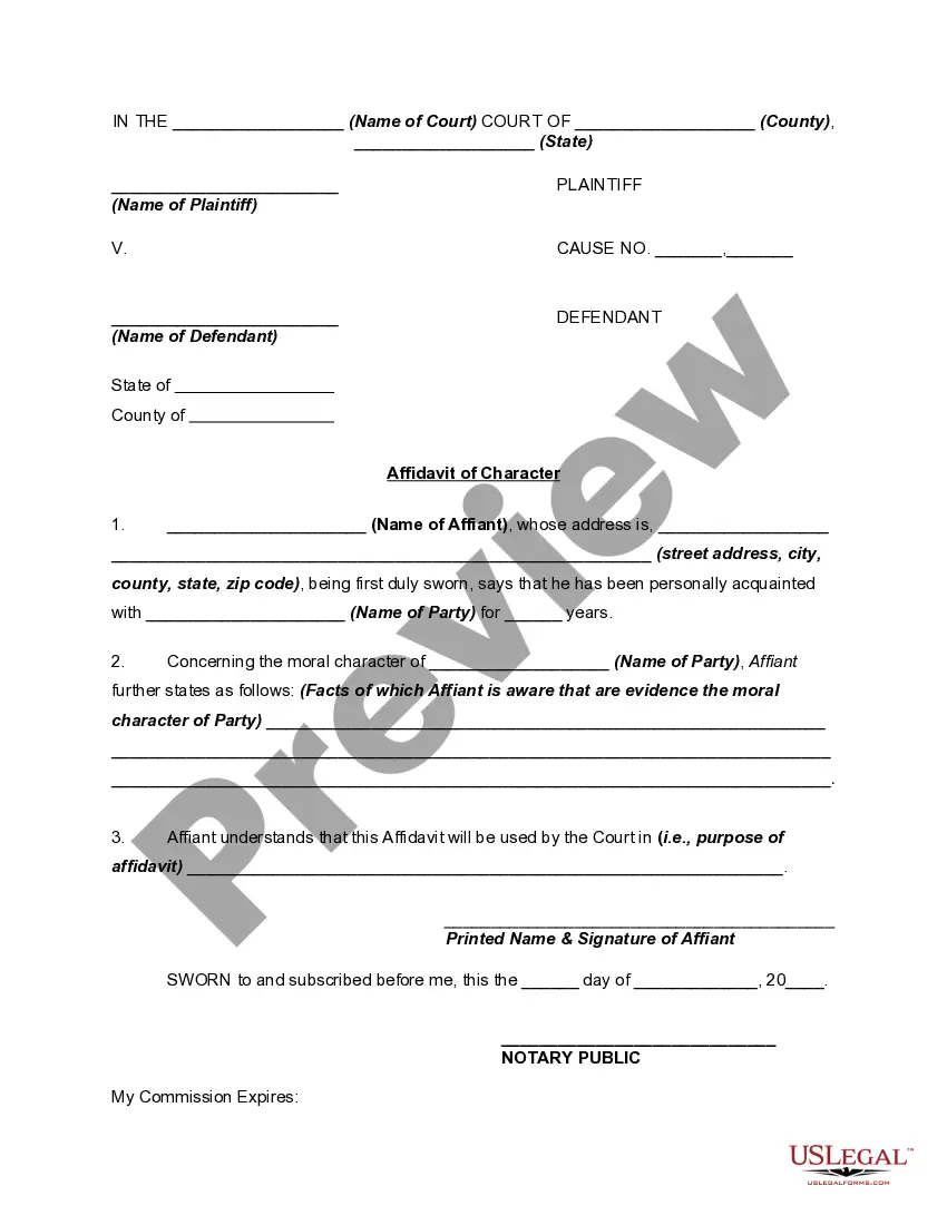 Preview Affidavit of Character or Character Affidavit
