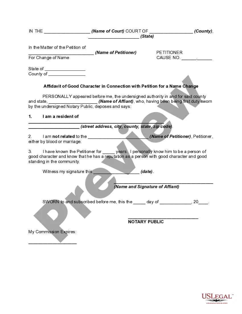 Get Affidavit in of Good Character in Connection with Petition for a Name Change Preview Affidavit in of Good Character in Connection with Petition for a Name Change