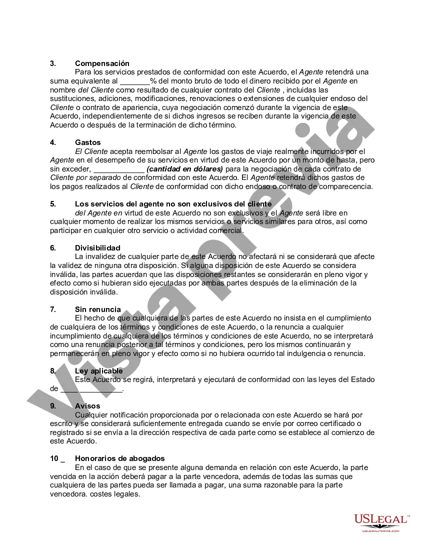 Preview Acuerdo de Representación entre el Agente y el Vaquero de Rodeo Profesional con respecto a la Adquisición por parte del Agente de Endosos y Apariciones Pagadas para el Vaquero