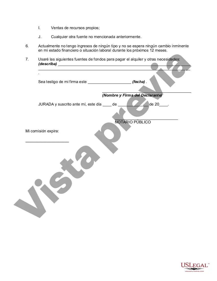 Preview Declaración Jurada o Comprobante de No Ingresos - Desempleado - Activos y Pasivos