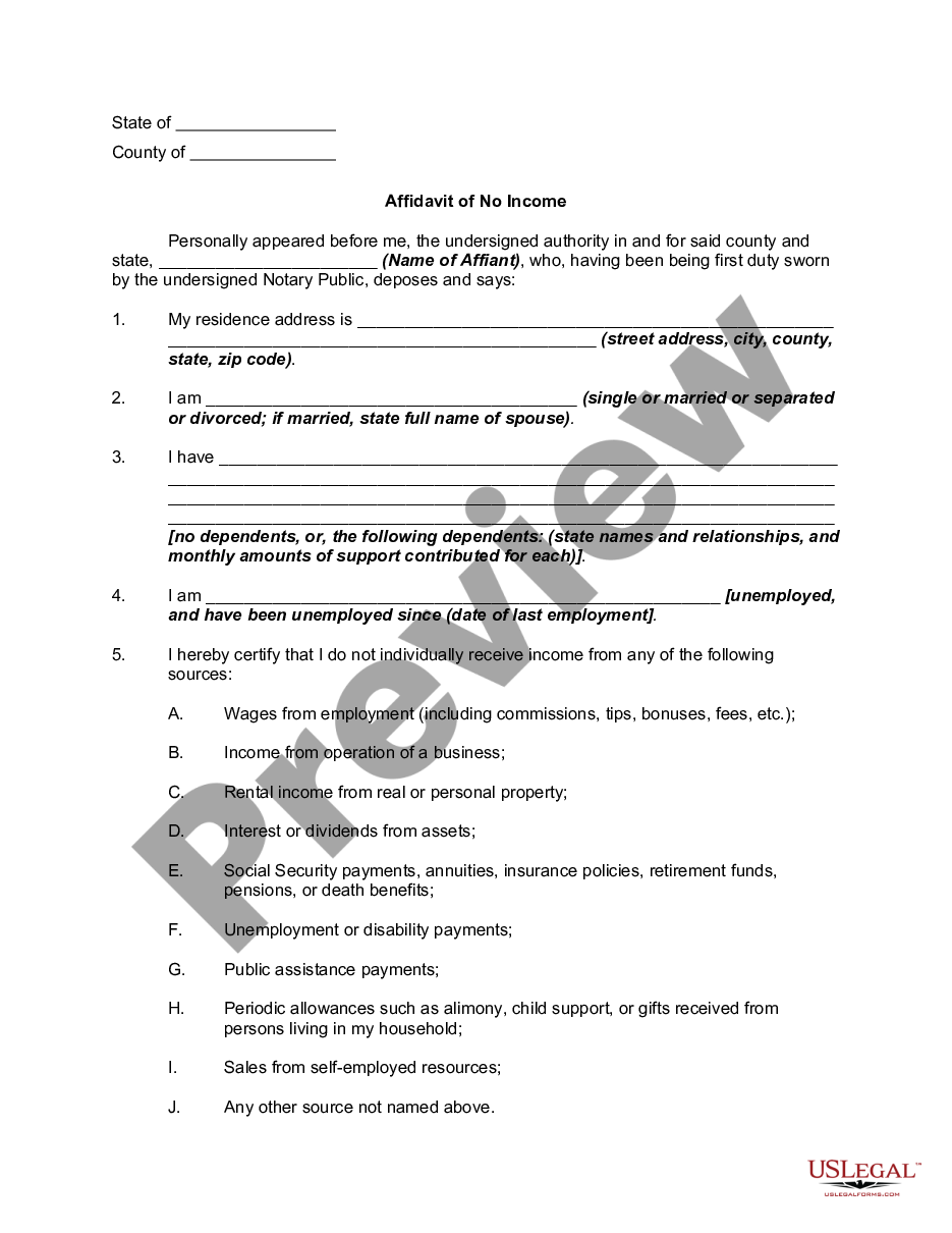 Idaho Affidavit or Proof of No Income Unemployed Proof Income US