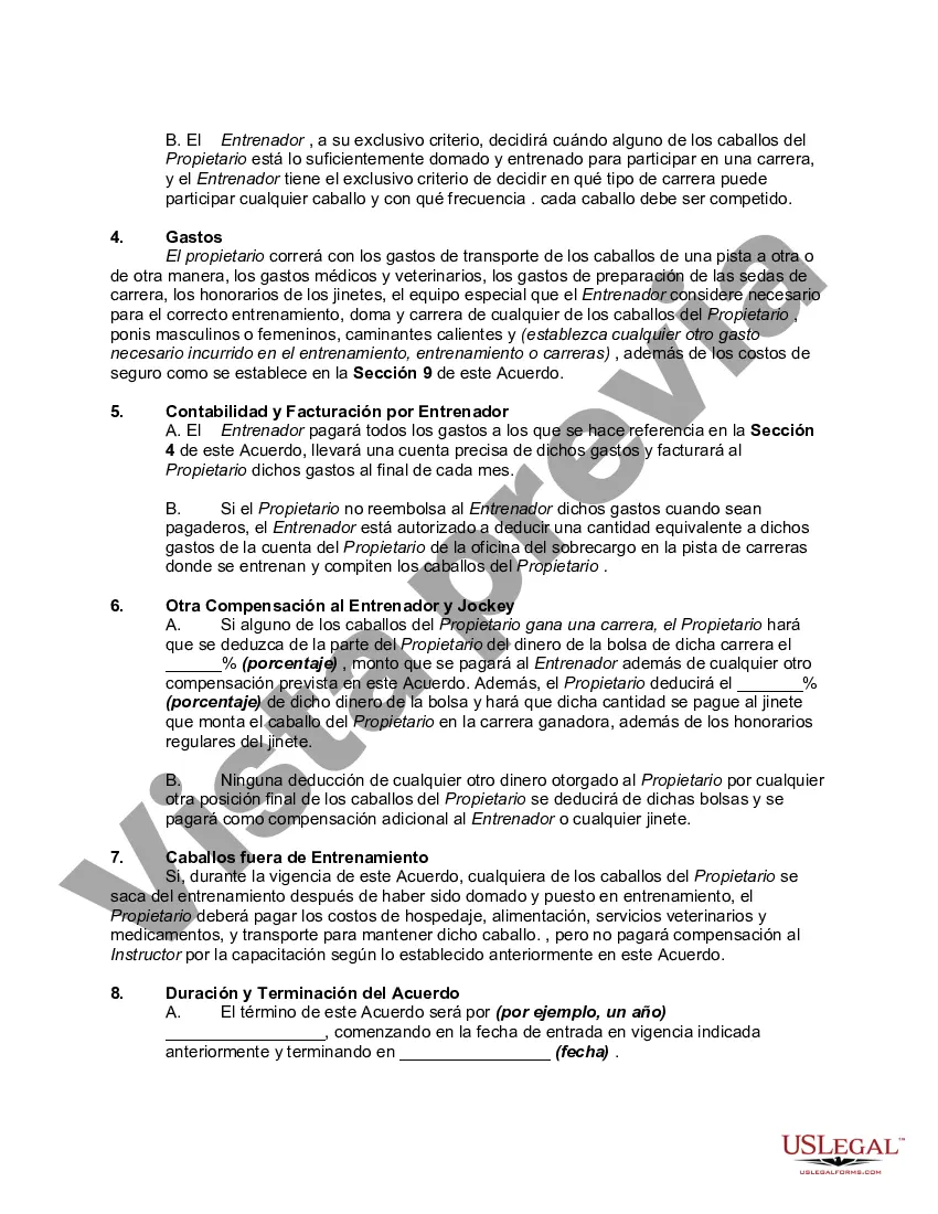 Preview Acuerdo para Adiestrar y Correr Caballos de Carreras Pura Sangre