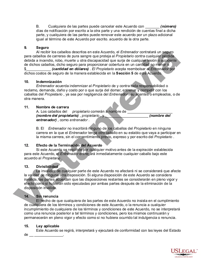 Preview Acuerdo para Adiestrar y Correr Caballos de Carreras Pura Sangre