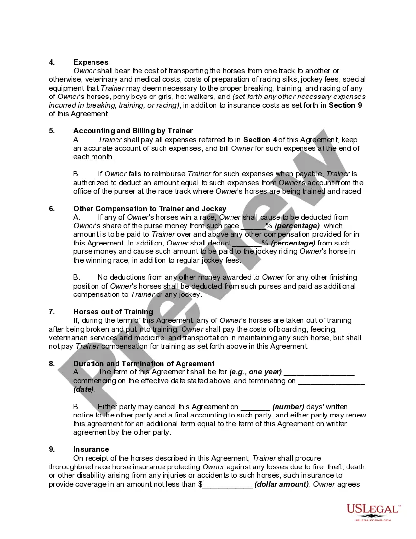 Get Agreement to Train and Race Thoroughbred Racehorses Preview Agreement to Train and Race Thoroughbred Racehorses