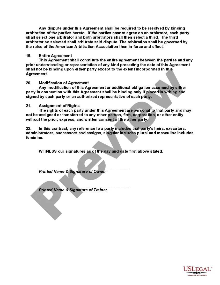 Get Agreement to Train and Race Thoroughbred Racehorses Preview Agreement to Train and Race Thoroughbred Racehorses