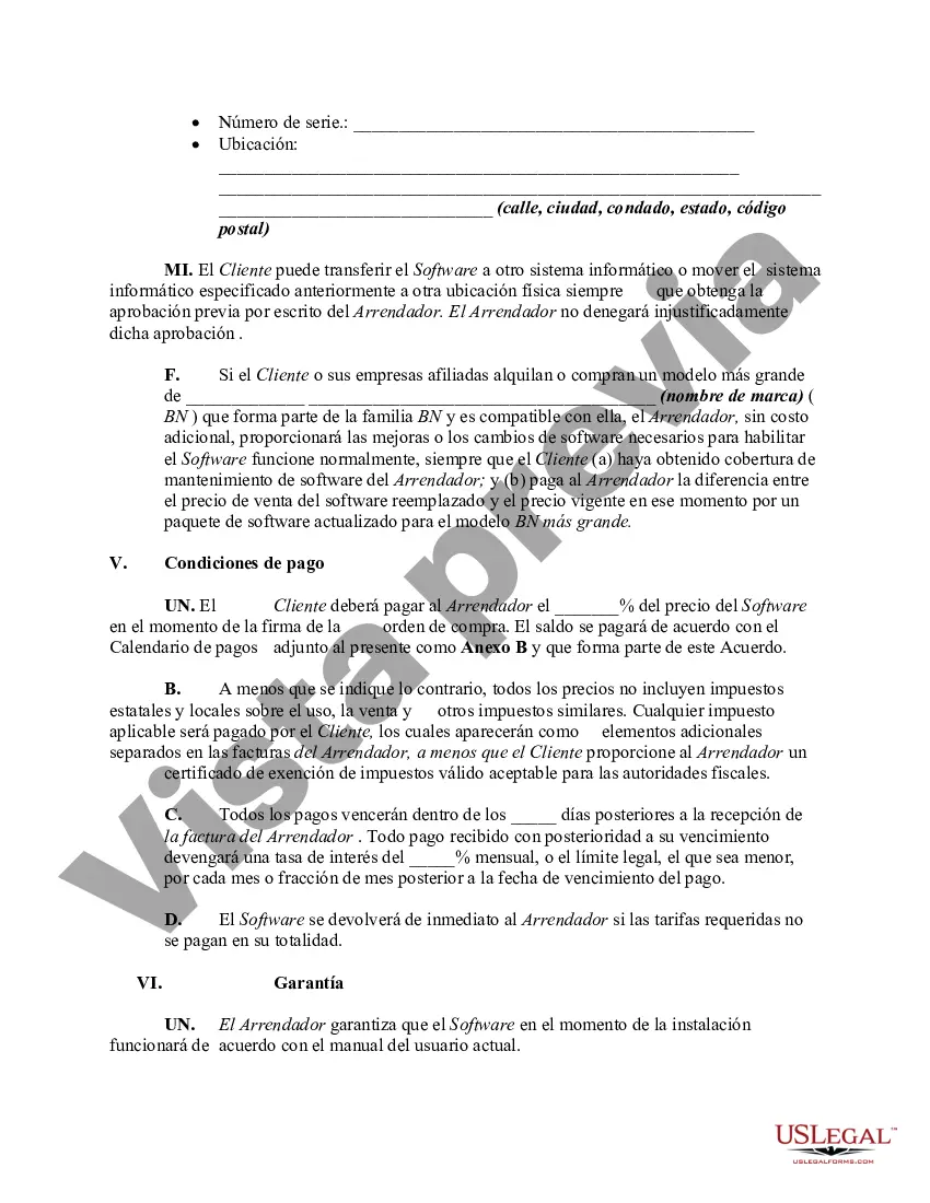 Preview Arrendamiento exclusivo de software de computadora con acuerdo de licencia