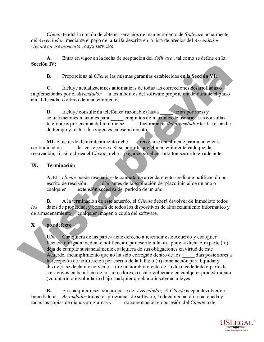 Preview Arrendamiento exclusivo de software de computadora con acuerdo de licencia