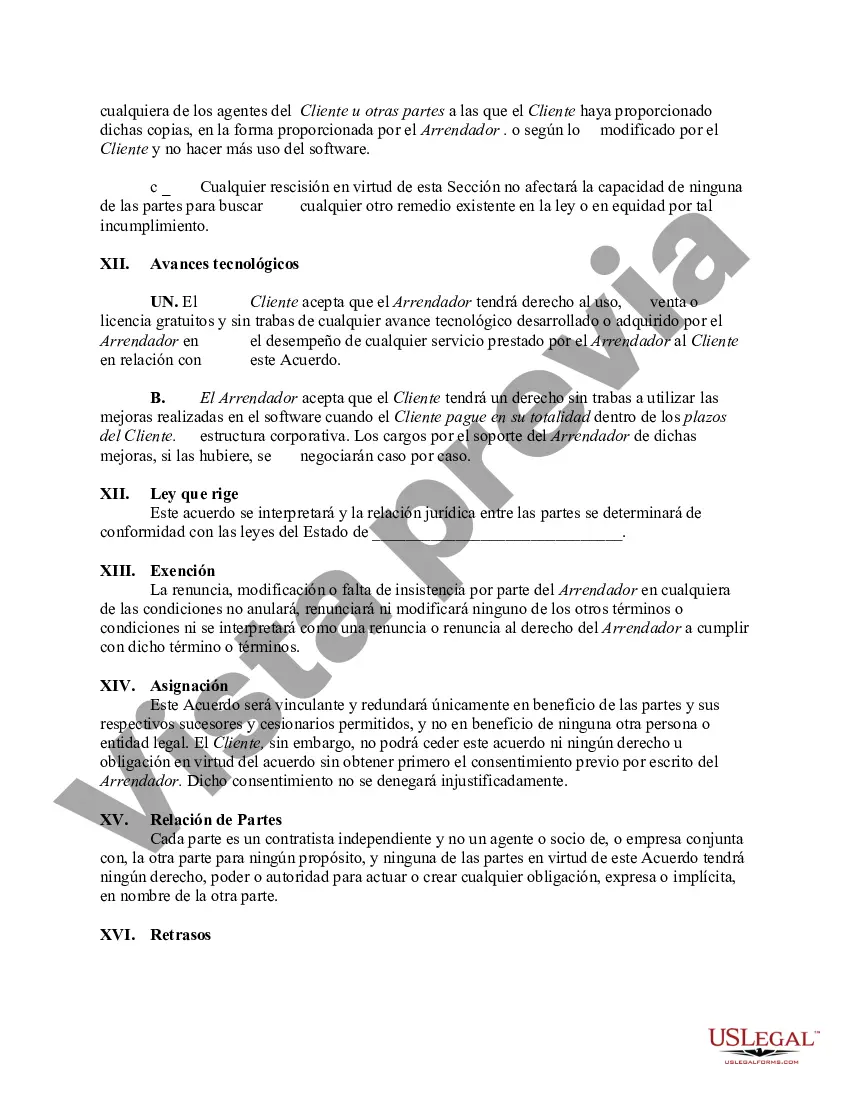 Preview Arrendamiento exclusivo de software de computadora con acuerdo de licencia