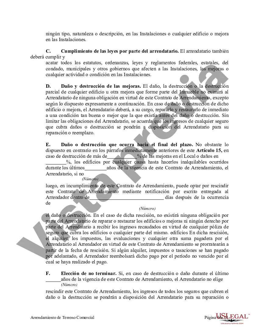 Preview Arrendamiento de Terreno Comercial con Arrendatario para Construir Mejoras y Opción de Renovar