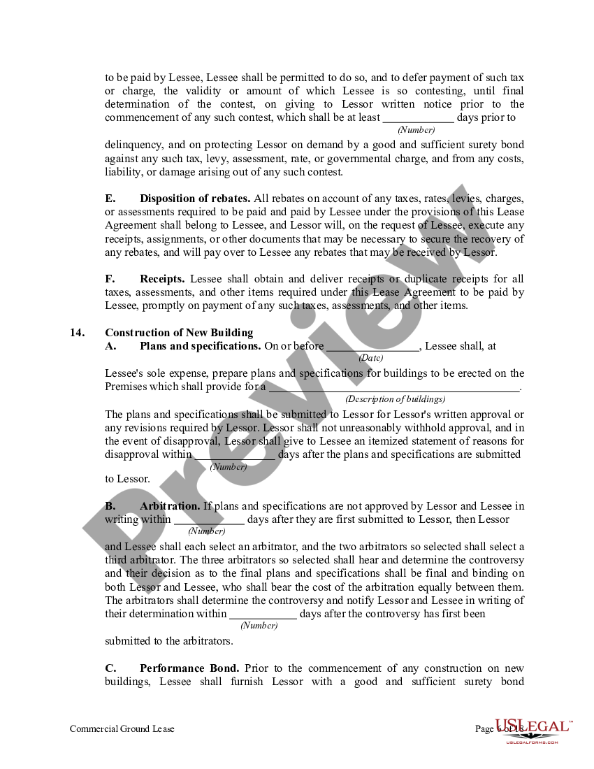 page 5 Commercial Ground Lease with Lessee to Construct Improvements and Option to Renew preview